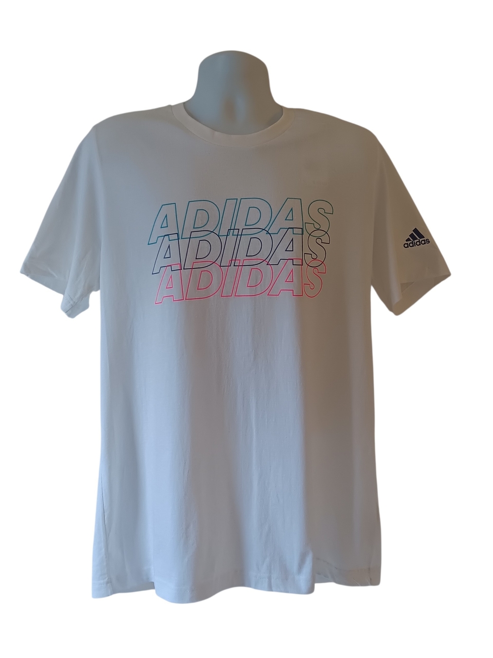 Adidas men's white short-sleeve activewear graphic t-shirt size L